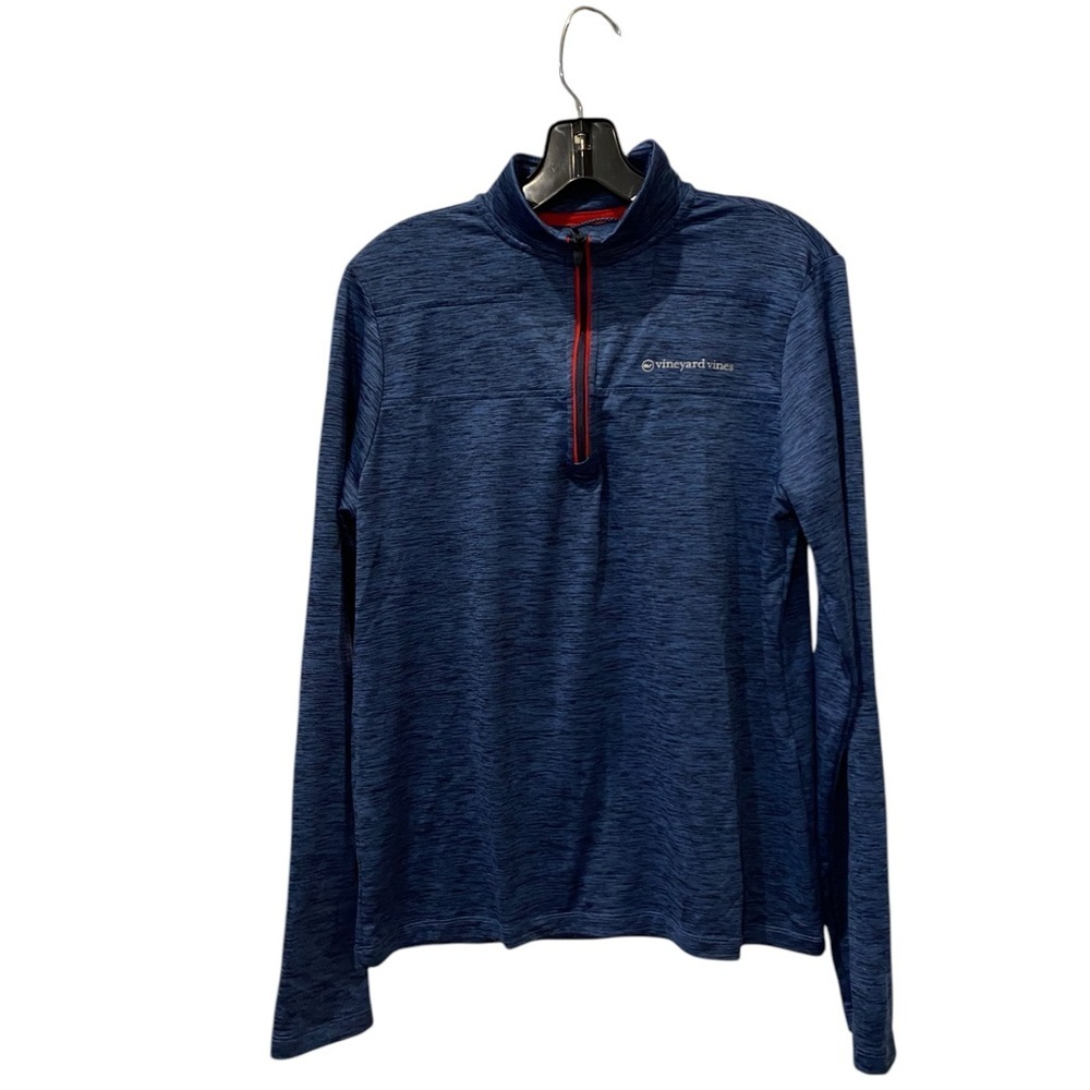 Vineyard Vines Navy Heather Quarter-Zip Pullover with Red Trim